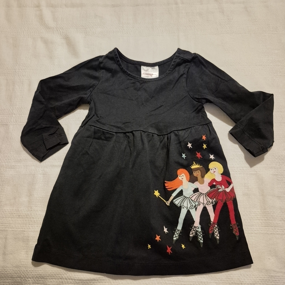 Hanna Andersson girls size 90 or 3T black dress with 3 ballerina girls VVGUC